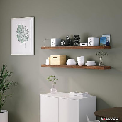 Ballucci Floating Shelves for Wall, 48" Wood Wall Shelf Set of 2, with Invisible Brackets for Bathroom, Living Room, Bedroom, Kitchen, Nursery, 8" Deep, Rustic Brown