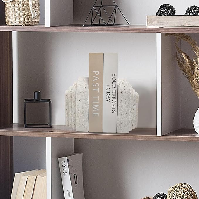 Heavy Duty Book Ends for Shelves, Decorative Book Stopper for Shelves, Resin Decor Bookends for Heavy Books, Modern Home Decor Aesthetic Bookend Aesthetically Pleasing Layered Arch Design, Set of 2