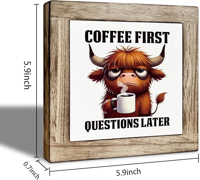First I Drink the Coffee and Then I Do the Things, Funny Coffee Decor for Office, Home Kitchen Decor for Table Shelf Counter, Farmhouse Cafe Sign for Kitchen Decoration