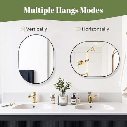 Oval Black Bathroom Mirror,24 x 36 Inch Wall Vanity Modern Tempered Glass Mirror for Over Sink,Bedroom,Living Room,Entryway