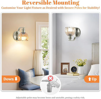 VerRon Rechargeable Battery Operated Wall Sconce with Amber Glass Lampshade, Wireless Wall Scone Decor with Remote Control, 15 Colors Brushed Nickle Wall Light for Bedside Hallway Bedroom Doorway
