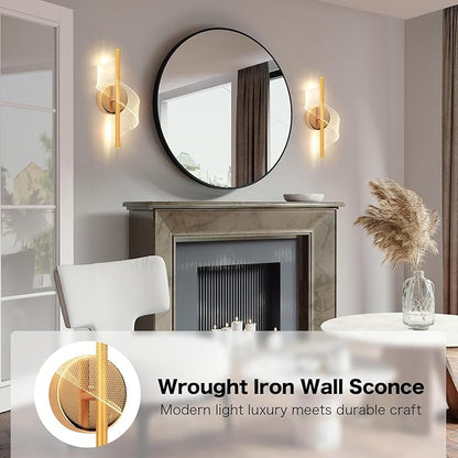 Modern LED Wall Sconce - 12" Height Spiral Wall Lamp with Acrylic Shade - 3000K 4000K 6000K Indoor Hardwired Wall Fixture for Bedroom Living Room Hallway Corridor (Gold 1pack)