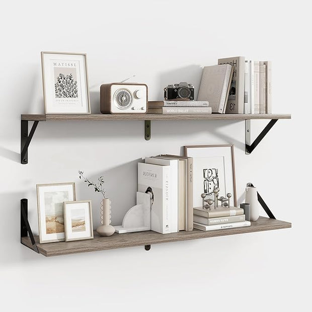Axeman 32 Inch Floating Shelves | 8 Inch Deep Grey Wood Wall Shelves Set of 2 | 31.5" W x 8" D Rustic Grey Shelves for Bathroom Kitchen Living Room