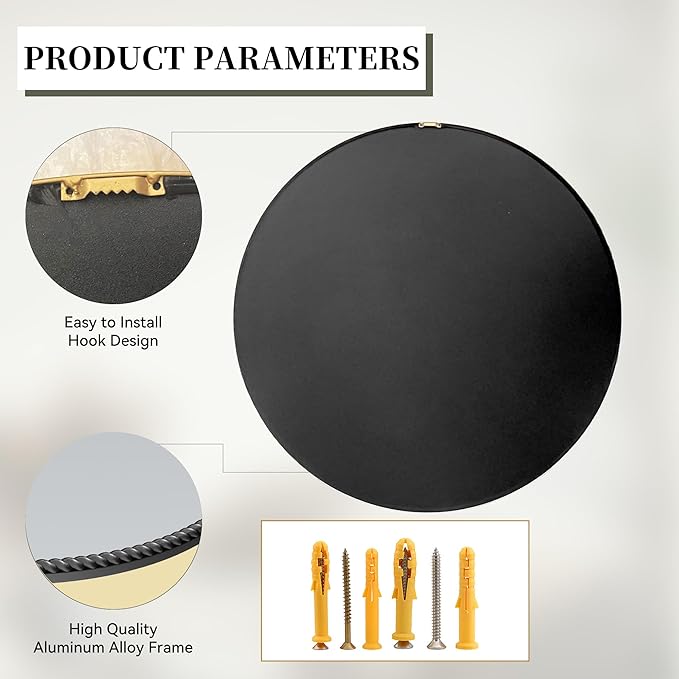 PROHOMEWARE Black Round Bathroom Mirrors, 28 inch Circle Wall Mounted Hanging Mirror for Entryway, Living Room, Hallway, Bathroom, Bedroom