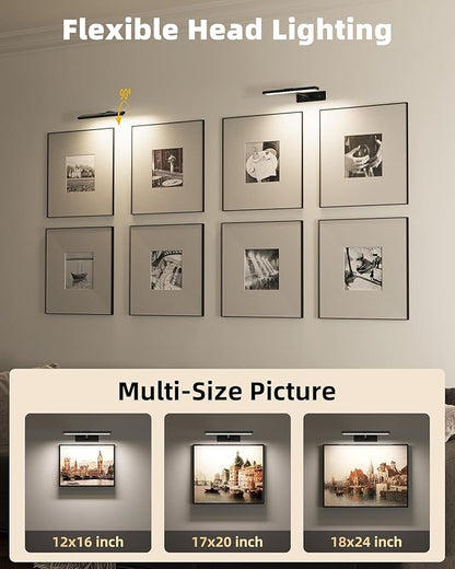 EZVALO Picture Light for Wall, 13'' Black Rechargeable 4800mAh Battery Lights Wireless with IR Remote, Magnetic LED Art Painting Light with 3 Color Temperatures, Display for Gallery, Living Room(2P)