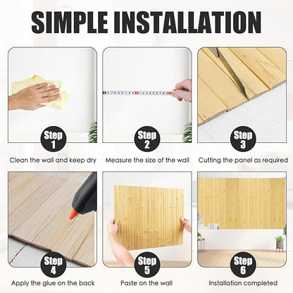 FONUNO Bamboo Wall Panel for Interior Decoration Bamboo Pole Wrap Roll Natural Wainscoting Paneling Decorative Wall Slat Covering for Living Room, Bedroom, Office (12 Inch x 96 Inch, Natural)