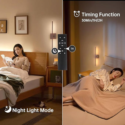 Battery Operated Wall Sconce Set of 2, 8000mAh Rechargeable Wall Sconces, 3000K-6000K Dimmable, 350°Rotate, Indoor Wall Lights for Bedroom Living Room Bathroom, Black Walnut, 23.6 Inch
