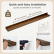 Picture Ledge Wall Shelves 48 Inches Width Set of 3, Solid Pine Wood Rustic Floating Ledge for Kids' Room Bedroom Kitchen Bathroom, Long Floating Shelves for Wall Decor, Walnut