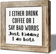 Coffee Bar Decor, Coffee Bar Accessories, Funny Home Bars Sign, for Rustic Farmhouse Kitchen Tiered Tray Decoration, Rustic Wooden Table Top Decor, 5.9×5.9 inch