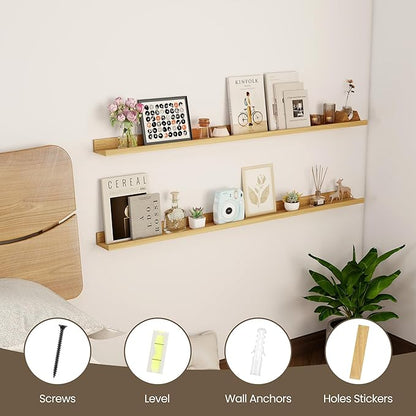 Axeman 48 Inch Floating Shelves | Picture Ledge Shelf Set of 2 | Oak Wall Shelves with Lip | Oak Picture Shelf for Wall with Ledge | Photo Ledges 48 Inch