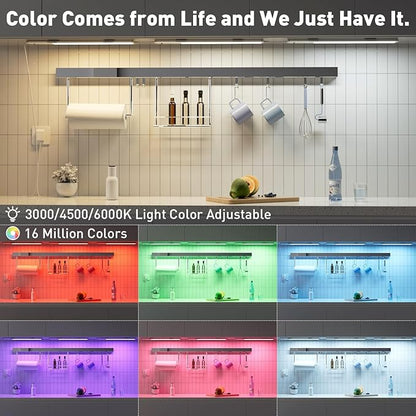 Under Cabinet LED Lighting Plug in, Aluminum RGB Color Changing Lights with Remote Control, 12in 3-Panel Wired Parallel, Ideal for Kitchen, Counter, Bookshelf – 15 Colors