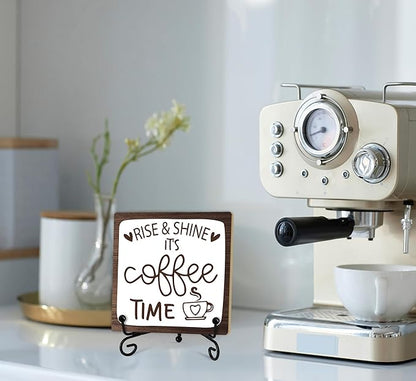 Coffee Desk Decor Sign, Coffee Time Sign With Stand For Farmhouse Home Kitchen Table, Wine Sign For Farmhouse Home Kitchen Bar Shelf Table, Gifts For Family Friend Coworker-11