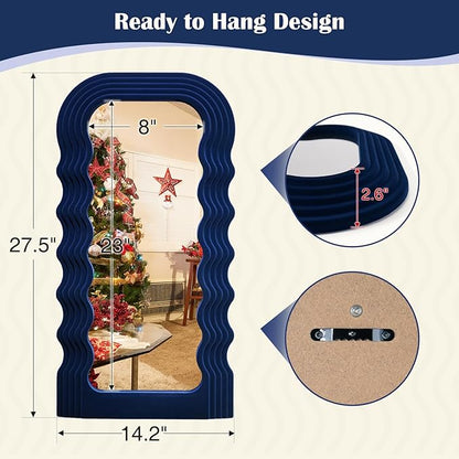 Funky Wall Mirror Decor for Hallway Entryway, 14x28 Asymmetrical Decorative Mirrors for Home Office Living Room, Maximalist Home Decor for Housewarming Christmas Wedding Gift (Dark Blue)