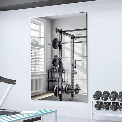 Delma Frameless Mirror Tiles 14"x12"x8 Pcs Wall Mounted, Shatter Resistant Full Length Tempered Glass Panels for Home Gym Bathroom Bedroom & Living Room Decor