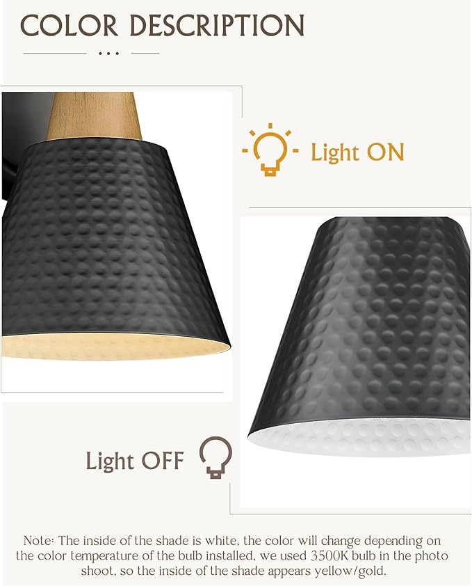 FEMILA Black Wall Sconces, Rustic Industrial Wall Lamps, 1-Light Sconces Wall Lighting with Hammered Metal Shade, Bathroom Vanity Light Fixture for Bedroom Living Room Kitchen,4FG59B BK