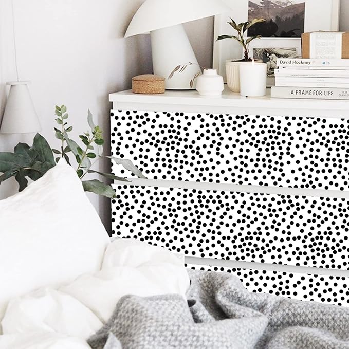 17.3”x120” Black and White Polka-Dot Wallpaper Self-Adhesive Contact Paper Moire Dot Peel and Stick Decorative Wallpaper Spots Contact Paper for Walls Bedroom Living Room Nurseryls
