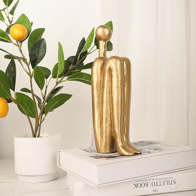 Thinker Cast Iron Bookends, Heavy-Duty Decorative Book End Stoppers for Shelves, Abstract Decor Aesthetic, Smooth Finish Book Holders for Office Decor, 1 Pair/2 Pieces, 9