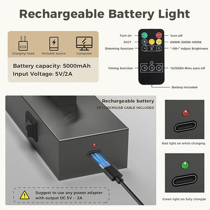 Joosenhouse Battery Operated Wireless Picture Light with Adjustable Swing Arm, Dimmable with Remote Control and Timer, 16.53 Inch Brushed Grey Rechargeable Display Light for Art and Gallery Displays