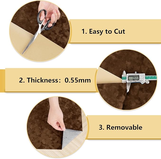 Wallercity Deep Brown Velvet Peel and Stick Wallpaper Self Adhesive Felt Sheets Wallpaper for Walls Cabinets Soft Flocking Fabric Contact Paper for Dressing Table Crafts Jewelry Box Shelf 11.8x78.7 IN
