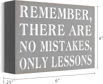 Barnyard Designs Wooden Box Sign Motivational Desk Decor, Inspirational Office Desk Decorations for Women Office Bathroom Shelf Décor (No Mistakes)