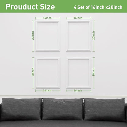 Peel and Stick Wall Molding, 4 Set 16" x 20" Premade Wainscoting Panels, Ready-to-Assemble Molding Trim Decor for Living Room Bedroom Hallway Kitchen Island