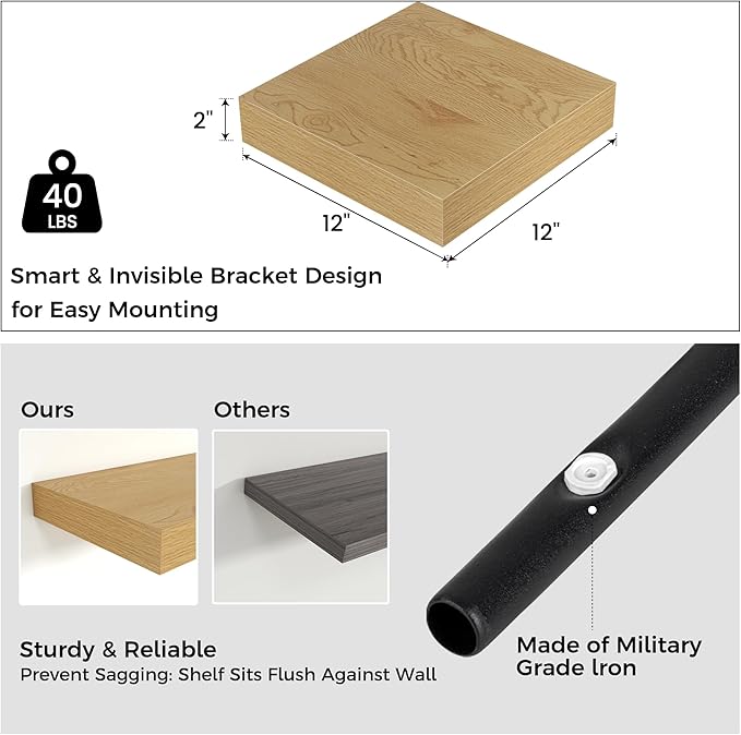 Square Floating Shelves for Wall, 12