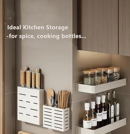 SEIDO Space-Saving Kitchen Utensil Holder | No-Drill Shelf Organizer | Wall Mount Spice Rack with Hooks | Space Aluminum | 16 Inch Long | White