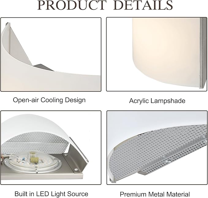 Unique Bathroom Vanity Lights, Over Mirror Light Fixture, 2-Light LED Wall Scones with Premium Arylic Shade for Indoor Bedroom Living Room Stairwell Accent Lighting
