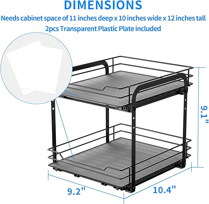 RCHYFEED Spice Rack Organizer for Cabinet, 2 Tier Pull Out Spice Racks for Inside Cabinets & Pantry, Height Adjustable Heavy Duty Vertical Spice Shelf for Seasoning Organizer(9.5