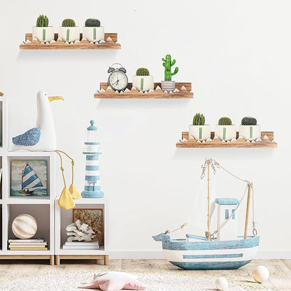 Wenqik 3 Pcs Snow Mountain Floating Shelves Wood Nursery Book Shelves Wall Mounted Rustic Floating Ledge for Kids Room(Light Brown)