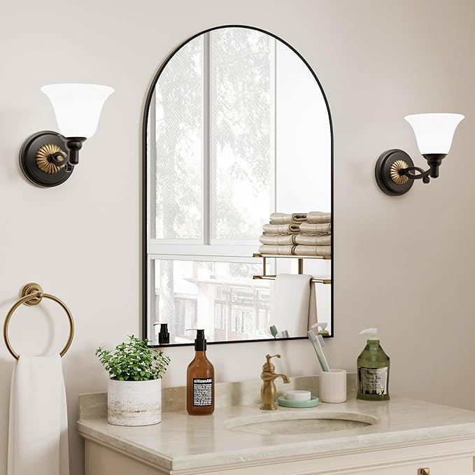 Black Arched Bathroom Mirror for Wall-36"X24" Wall Mirror for Living Room, Bedroom, Bathroom, Dressing Room Hanging Vanity Mirror for Wall Decoration