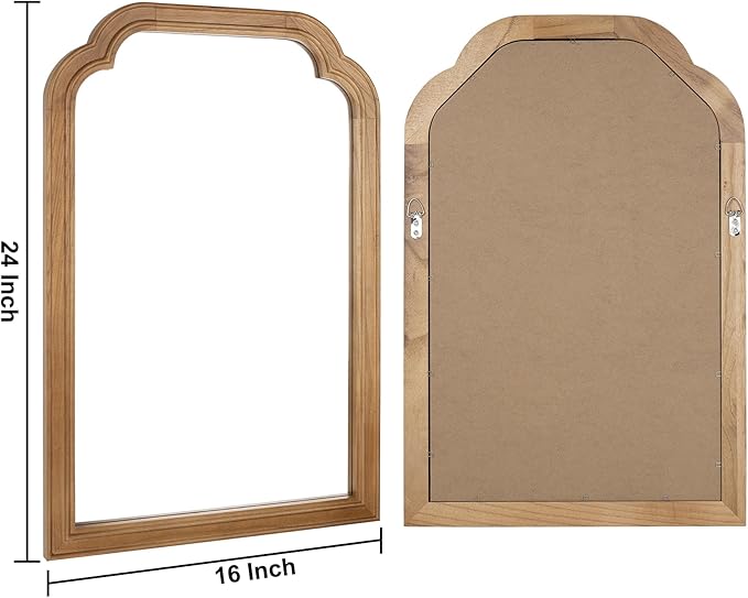 Wood Framed Bathroom Mirror for Wall, 16 x 24 Inch Rustic Wood Frame Wall Mirrors Decorative for Living Room, Vanity, Bedroom, Entryway and Farmhouse, Tempered Glass, Shatterproof