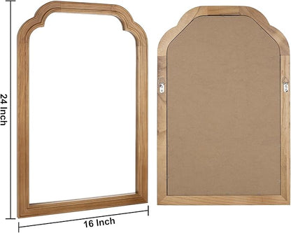 Wood Framed Bathroom Mirror for Wall, 16 x 24 Inch Rustic Wood Frame Wall Mirrors Decorative for Living Room, Vanity, Bedroom, Entryway and Farmhouse, Tempered Glass, Shatterproof