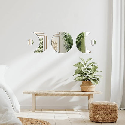 Americanflat Adhesive Mirror Tiles - Set of 5 Moon Phase Mirrors for Wall and Home Decor - Peel and Stick Mirrors - Modern Glass Mirror for Bathroom, Bedroom, Living Room
