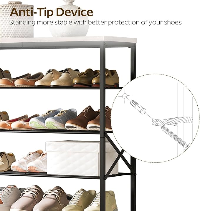 10 Tier Shoe Rack, Large Capacity Shoe Storage Organizer Holds 40 Pairs, Sturdy and Stable, for Entryway, Hallway, Closet, Dorm Room, Greige and Black SS10BG