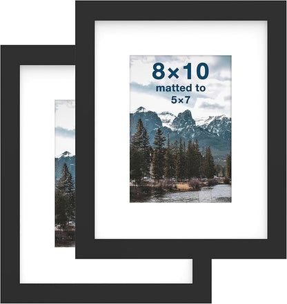 FrameWorks 2-Pack, 8x10 Matted to 5x7 Picture Frame, Black – Classic Wooden Photo Frame with Tempered Glass, Modern Matte Finish for Prints, Posters, Certificates & Wall Decor – Gallery-Ready