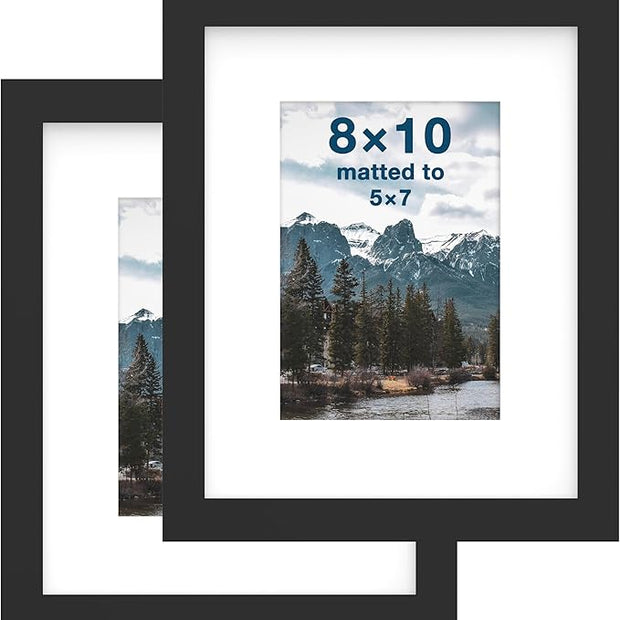 FrameWorks 2-Pack, 8x10 Matted to 5x7 Picture Frame, Black – Classic Wooden Photo Frame with Tempered Glass, Modern Matte Finish for Prints, Posters, Certificates & Wall Decor – Gallery-Ready