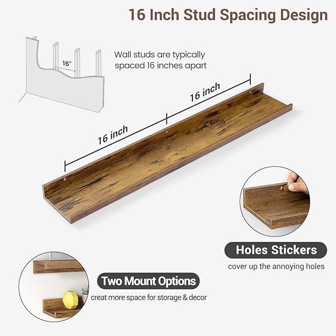 Axeman 36 Inch Floating Shelves | Brown Picture Ledge Shelf Set of 3 | Rustic Brown Wood Wall Shelves with Lip | 36
