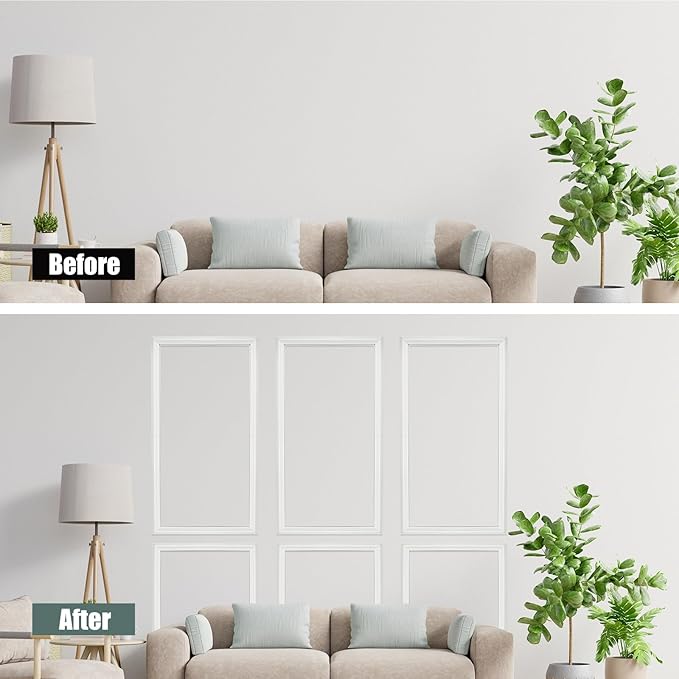 3 Set Peel and Stick Wall Molding Kit Pre-Cut Wall Molding for Wall Decor Premade Self-Adhesive Wainscoting for Walls Accent Wall Molding Peel and Stick Panel