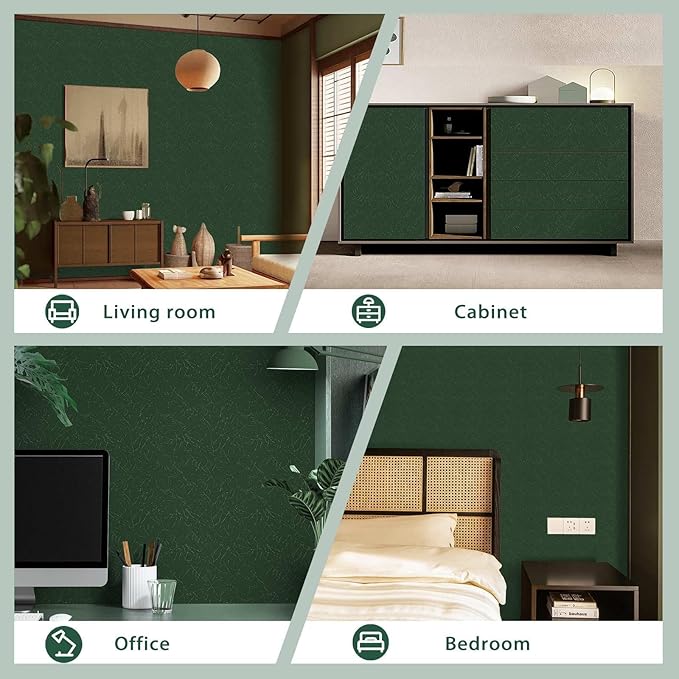 Abyssaly Dark Green Peel and Stick Wallpaper Removable Silk Texture Contact Paper 15.7