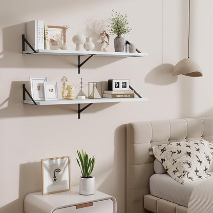 Floating Shelves for Wall,40" Wall Mounted Shelves Set of 2,Long Wood Floating Shelves,Hanging Wide Display & Storage Shelf with Metal Brackets for Bathroom,Bedroom,Kitchen,Living Room,White