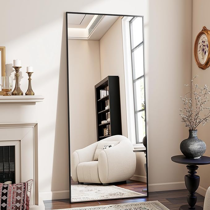 BEAUTYPEAK Full Length Mirror, 71"x26" Standing Hanging or Leaning Against Wall Floor Mirrors Body Dressing Wall-Mounted for Living Room, Bedroom with Aluminum Alloy Thin Frame, Black