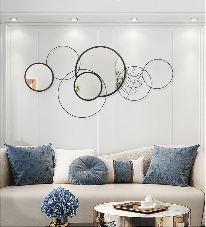 Black Round Wall Mirror Set, Metal Framed Circle Mirror Set Modern Decorative Mirrors for Living Room Bedroom Entryway Bathroom 20x40 Inch Home Decor