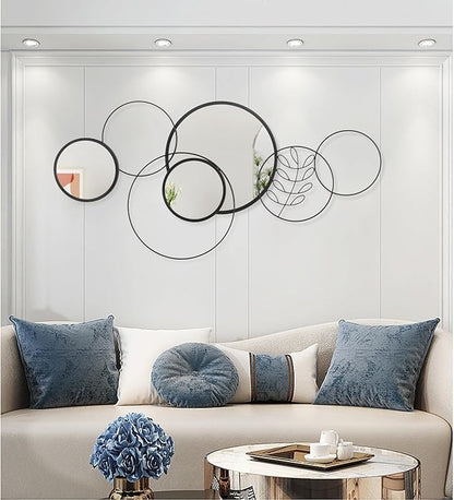 Black Round Wall Mirror Set, Metal Framed Circle Mirror Set Modern Decorative Mirrors for Living Room Bedroom Entryway Bathroom 20x40 Inch Home Decor
