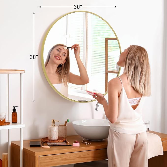 DUMOS Gold Circle Mirror for Wall 30.02 inch, Bathroom Round Mirror for Over Sink, Bathroom, Entryway, Bedroom, Vanity