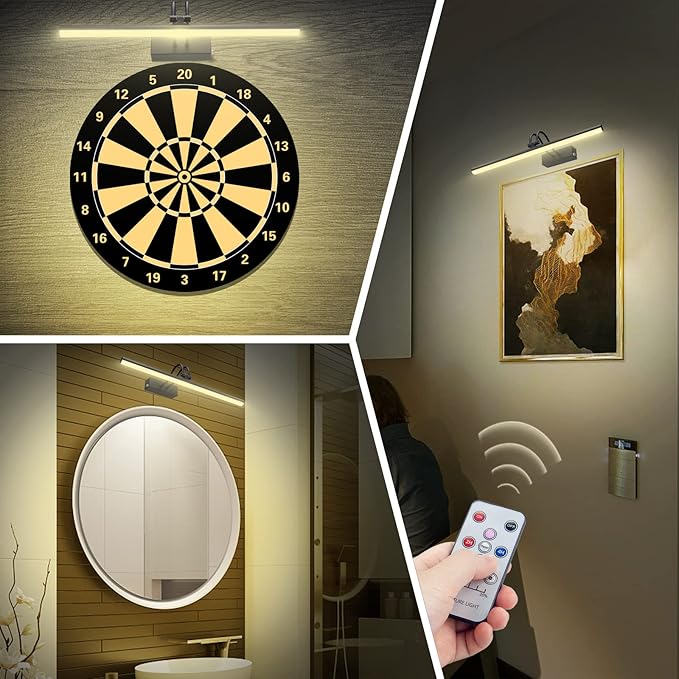 Picture Light,Picture Lights for Wall Cordless,16" Picture Lights with Timer and Dimmable,Battery Wall Lights for Display Gallery Painting Art Frame Portrait-Black