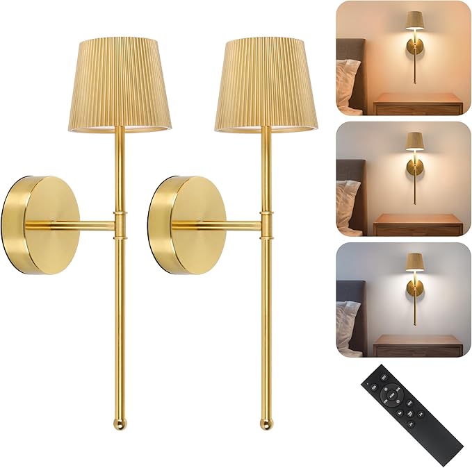 LUTEC Cordless Wall Sconces Set of 2, 5200mAh Wireless Rechargeable Battery Operated LED Wall Lamps, 3 Color Stepless Dimming Portables Lightings for Wall Painting/Living Room/Bedroom/Hallway Decor