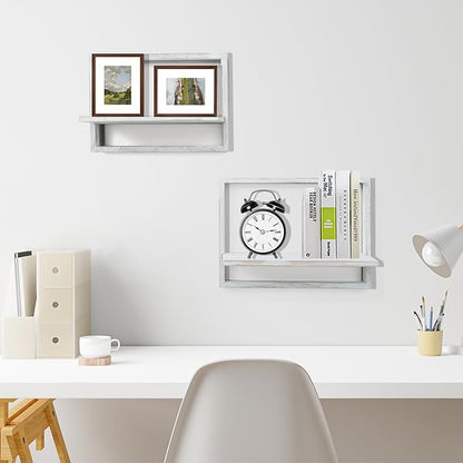 PHOENANCEE Square Floating Shelves,Framed Wall Shelf Decorative Set of 4,Modern Plants Hanging Display Art Decor Storage for Livingroom Bedroom Bathroom Farmhouse,Home Light Wood,Rustic White