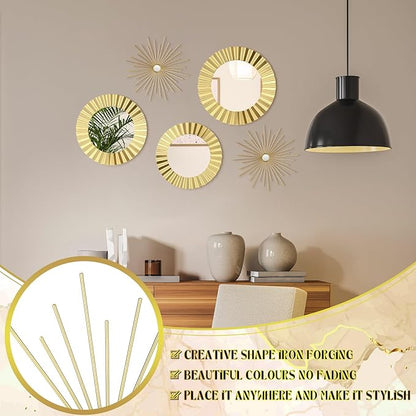 5 Pack Gold Metal Mirrors for Wall Gold Starburst Sunburst Wall Decor Set Metal Round Mirrors Decor Hanging Art Circle for Living Room Bathroom Bedroom Modern Decorative Gifts