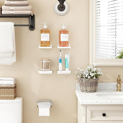 Fixwal Floating Shelves for Wall, Rustic Wood Small Wall Mounted Shelves for Bedroom, Living Room, Kitchen, Bathroom Decor, Set of 4, 5 x 5 Inches (White)